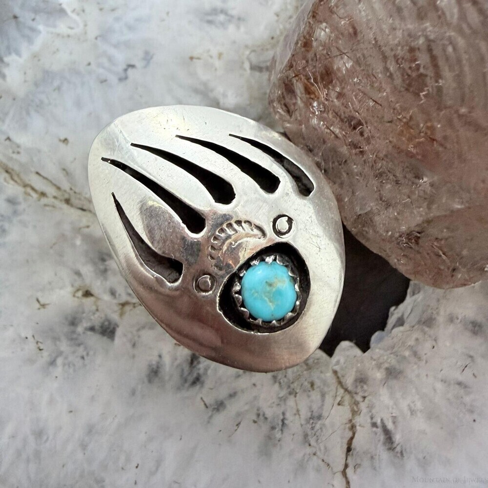 Brenda Boyd Native American Sterling Bear Claw w/Turquoise S 7.5 Ring For Women